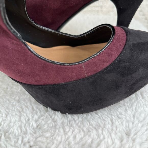 JUSTFAB Plum Black Color Block PHILPA Criss Cross Strap Stiletto Heel Pumps 10M - Picture 12 of 14